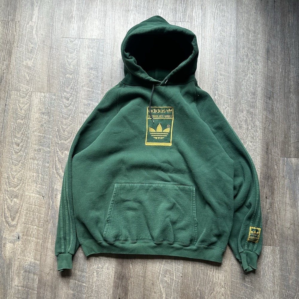Vintage Adidas Trefoil 80s 90s Embroidered Spell Out Hoodie Sweatshirt Green 2X?